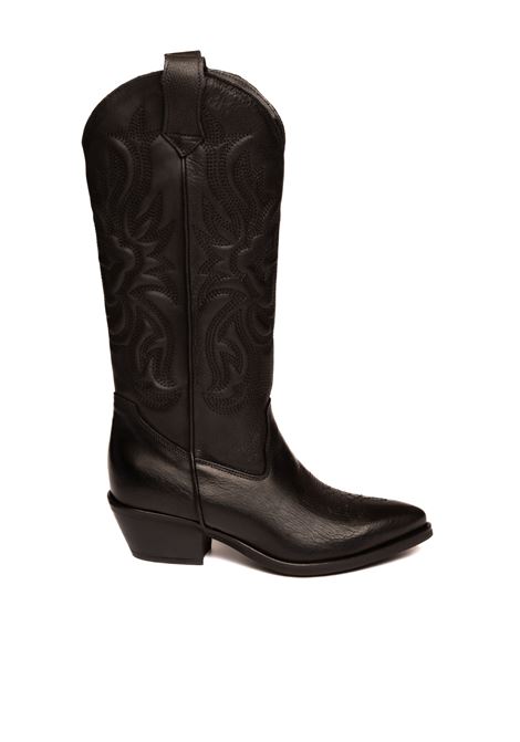 Black leather texan boot GISEL MOIRE | CALIFORNIAVIT-NERO